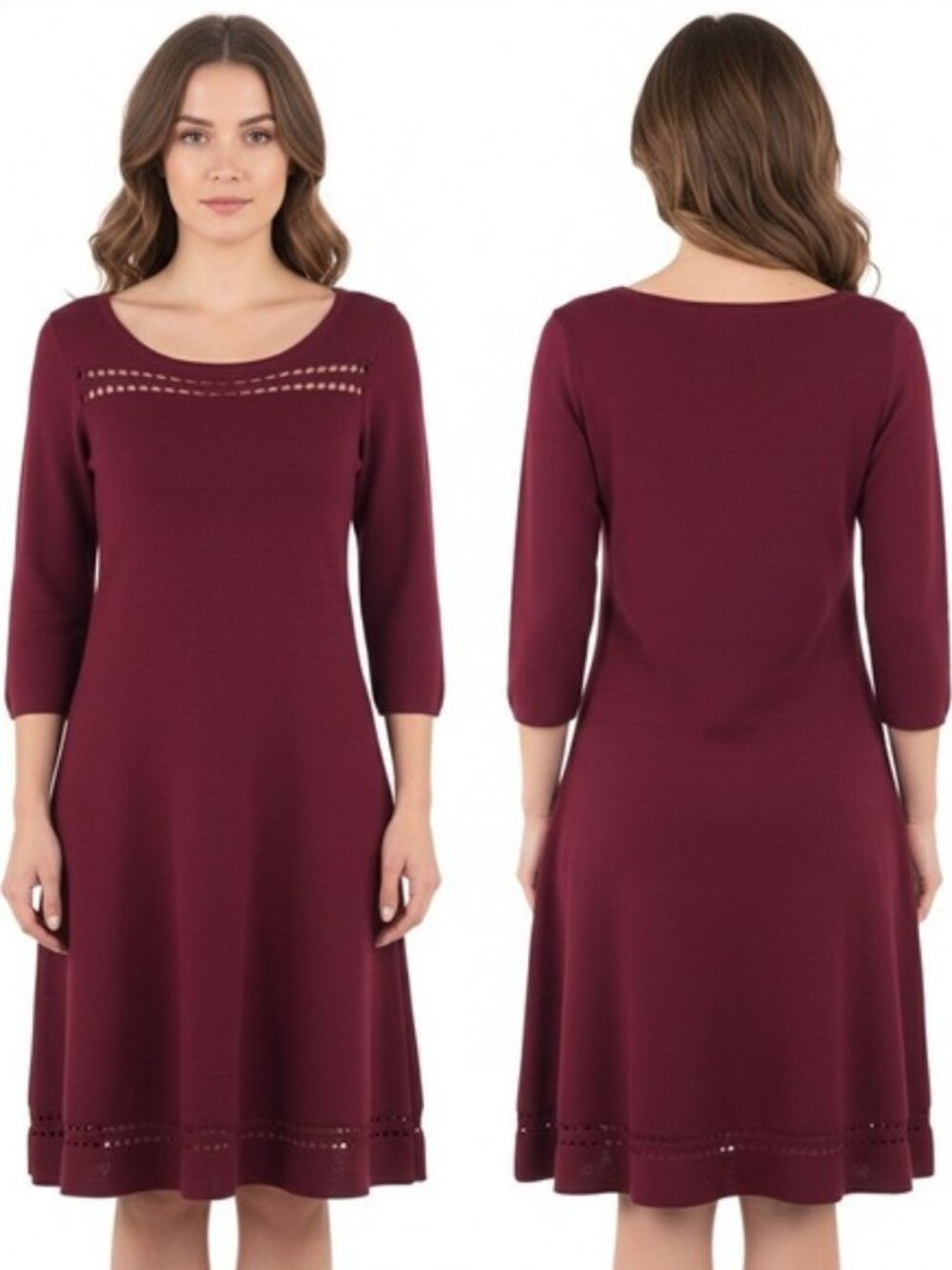 Liz Claiborne Burgundy Knit Sweater Dress Womens‎ Large 3/4 Sleeve Cutout Detail